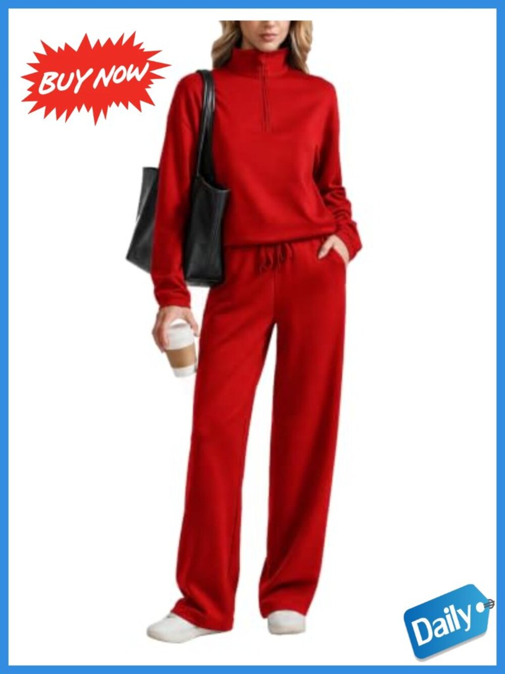 Half Zip Lounge Set Wide Leg Pants Tracksuit 2 Piece Women's Casual